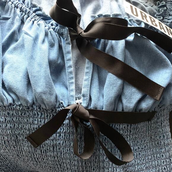 Urban Outfitters Kimchi Blue Marley Bow Front Long Sleeve Denim Blouse - Picture 7 of 11